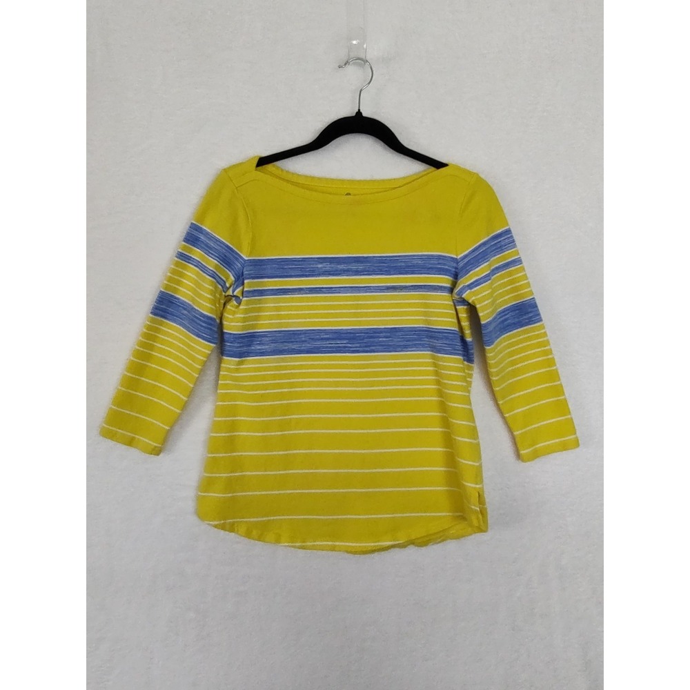 Talbots Striped Boatneck Top 3/4 Sleeve Yellow Blue Casual Tee XS